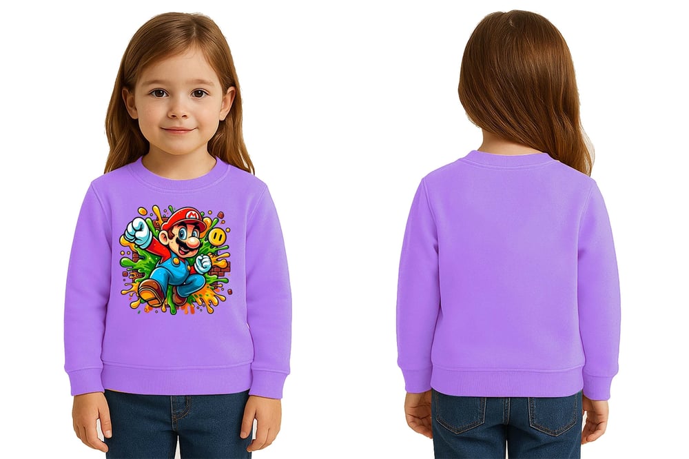 Unisex Super Marıo Baskılı Çocuk Swaetshirt 3 İplik Şardonlu