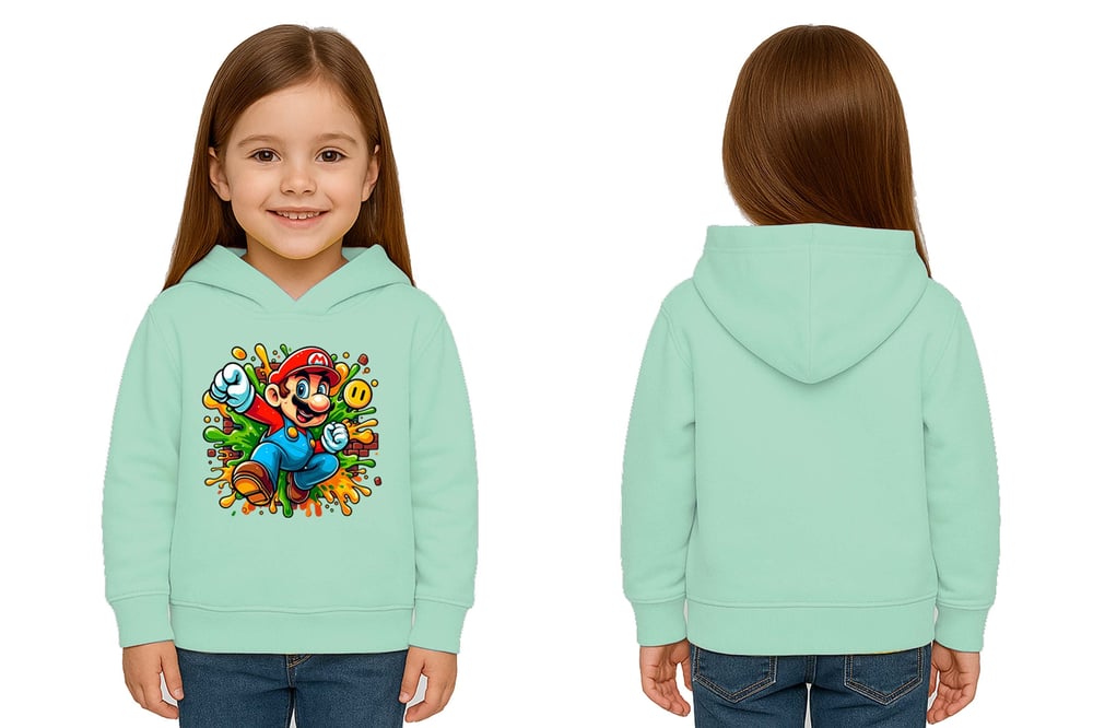 Unisex Super Marıo Baskılı Çocuk Swaetshirt Kapşonlu 3 İplik Şardonlu