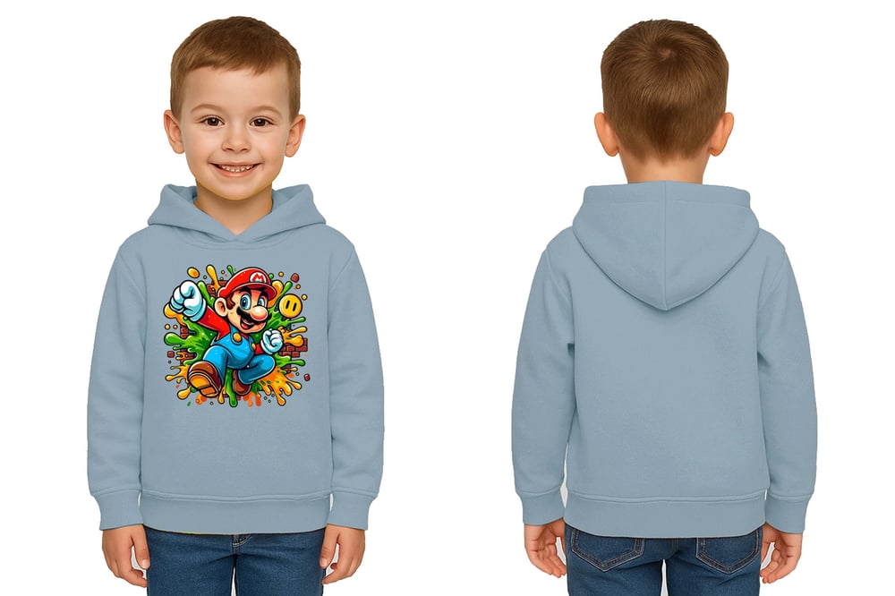 Unisex Super Marıo Baskılı Çocuk Swaetshirt Kapşonlu 3 İplik Şardonlu