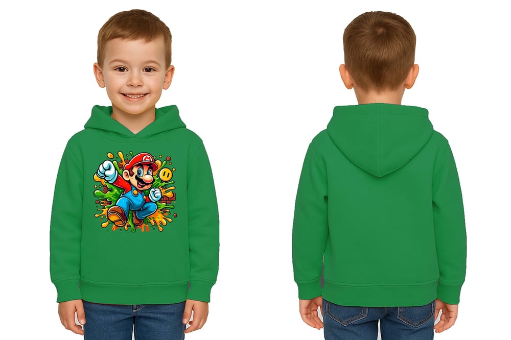 Unisex Super Marıo Baskılı Çocuk Swaetshirt Kapşonlu 3 İplik Şardonlu