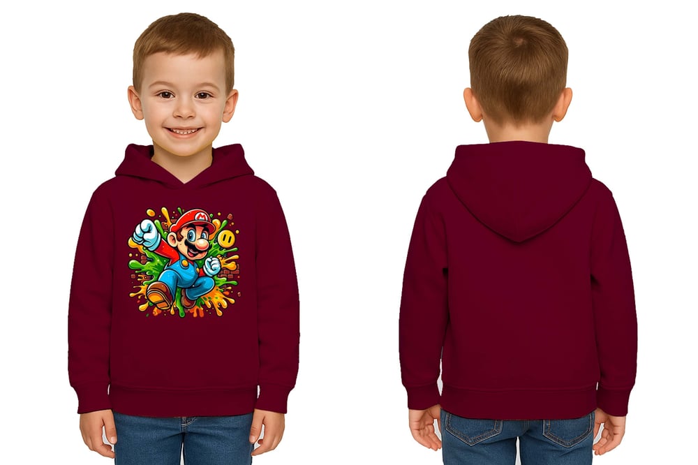 Unisex Super Marıo Baskılı Çocuk Swaetshirt Kapşonlu 3 İplik Şardonlu