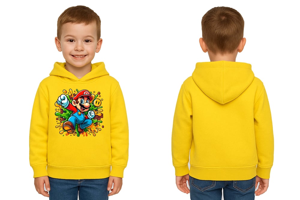 Unisex Super Marıo Baskılı Çocuk Swaetshirt Kapşonlu 3 İplik Şardonlu