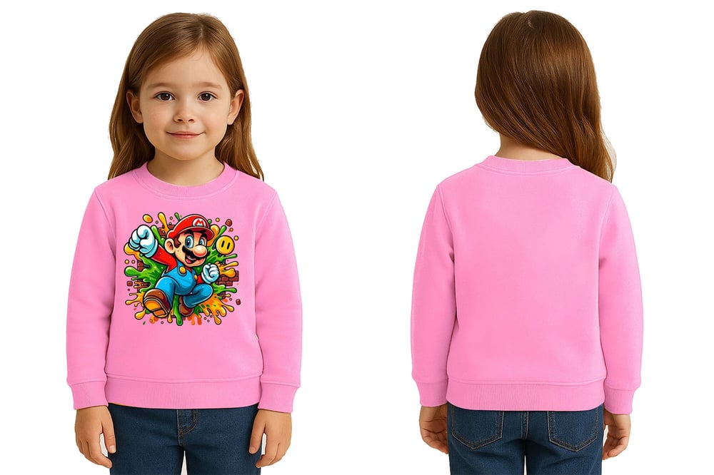 Unisex Super Marıo Baskılı Çocuk Swaetshirt 3 İplik Şardonlu