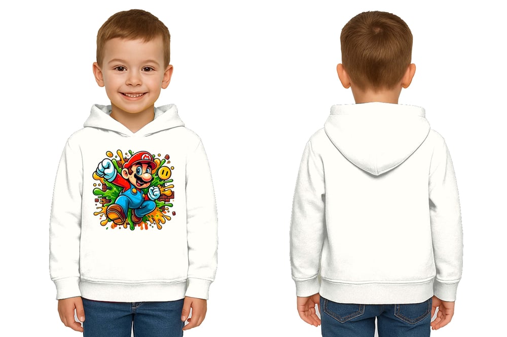 Unisex Super Marıo Baskılı Çocuk Swaetshirt Kapşonlu 3 İplik Şardonlu