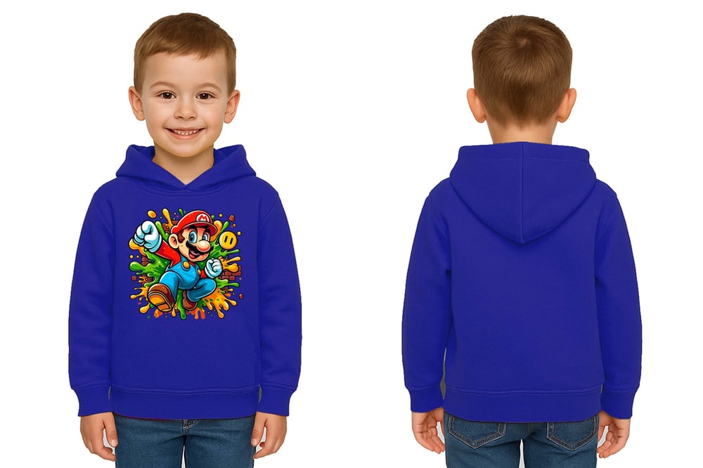 Unisex Super Marıo Baskılı Çocuk Swaetshirt Kapşonlu 3 İplik Şardonlu
