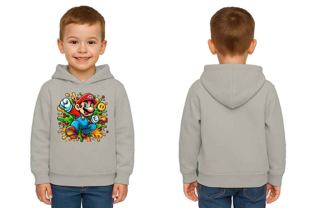 Unisex Super Marıo Baskılı Çocuk Swaetshirt Kapşonlu 3 İplik Şardonlu