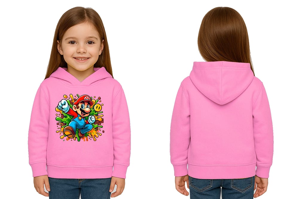 Unisex Super Marıo Baskılı Çocuk Swaetshirt Kapşonlu 3 İplik Şardonlu