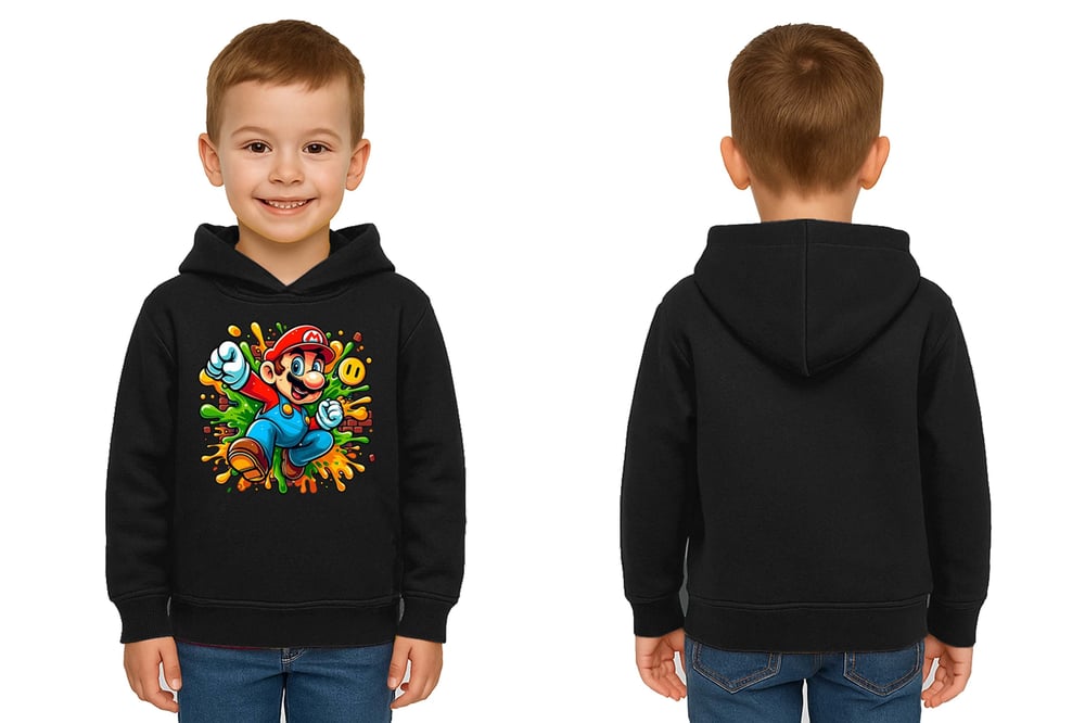Unisex Super Marıo Baskılı Çocuk Swaetshirt Kapşonlu 3 İplik Şardonlu