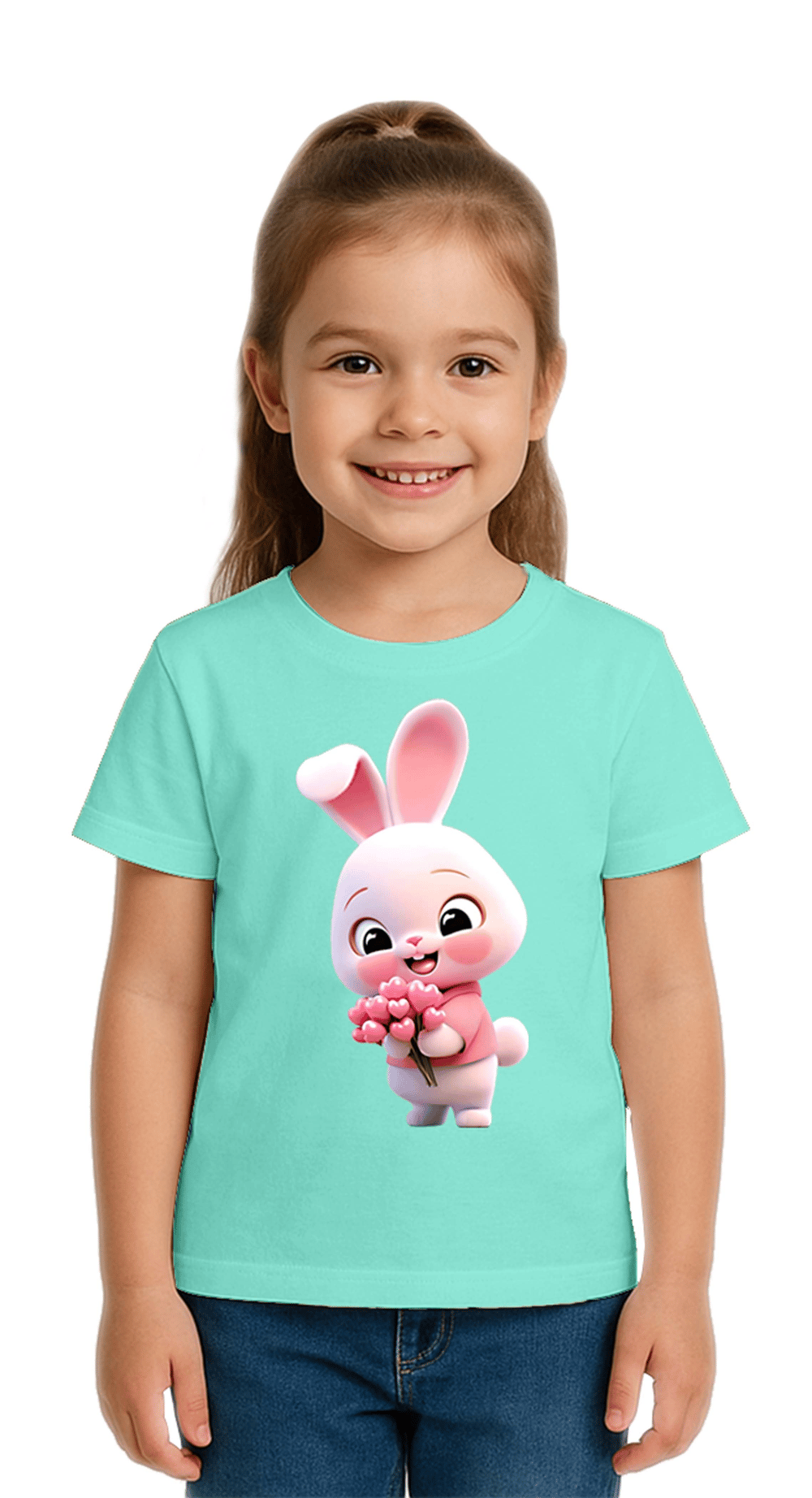 Unisex Tavşan Rabbit Baskılı Çocuk Tişört pamuklu penye kumaş