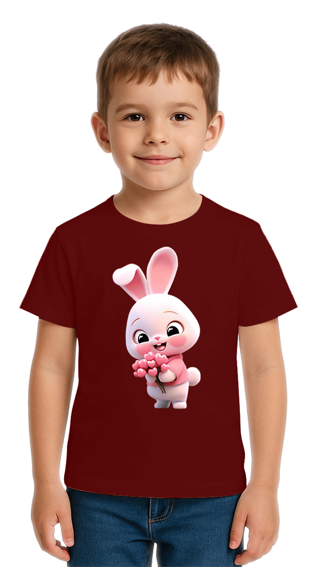 Unisex Tavşan Rabbit Baskılı Çocuk Tişört pamuklu penye kumaş