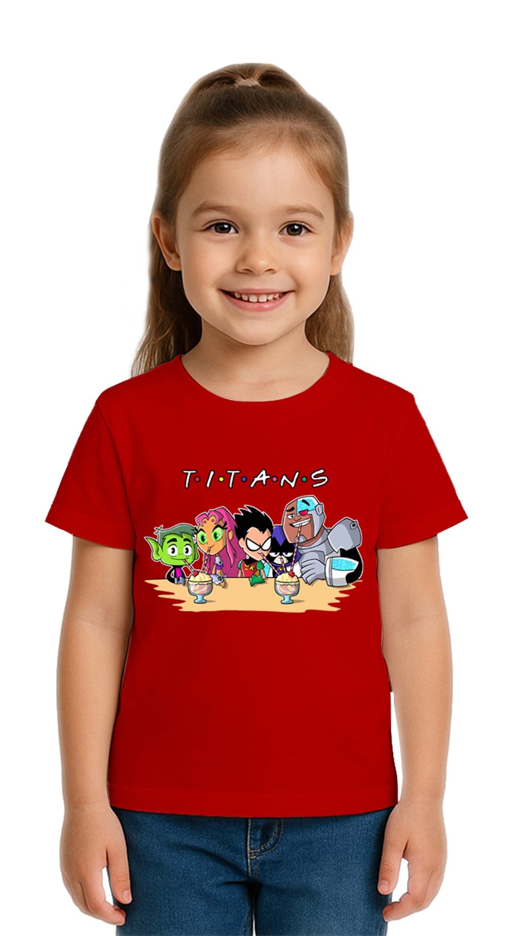 Unisex Teen Titans Go baskılı Çocuk Tişört pamuklu penye kumaş