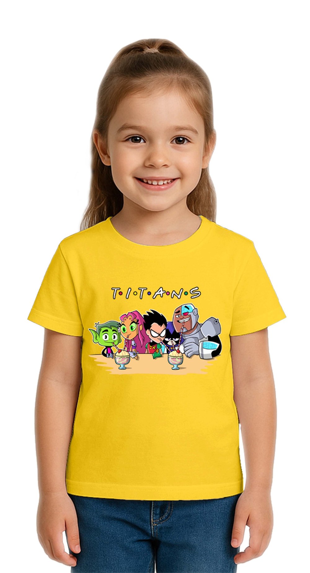 Unisex Teen Titans Go baskılı Çocuk Tişört pamuklu penye kumaş
