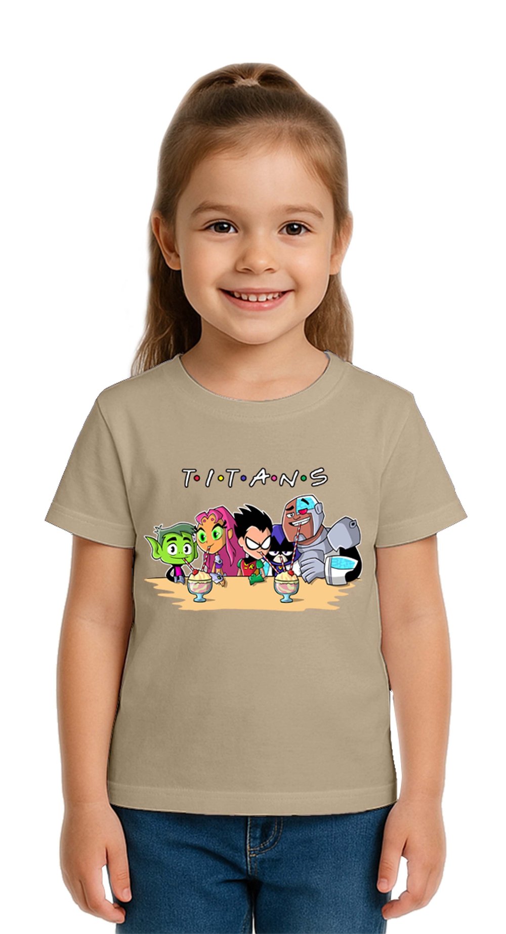 Unisex Teen Titans Go baskılı Çocuk Tişört pamuklu penye kumaş