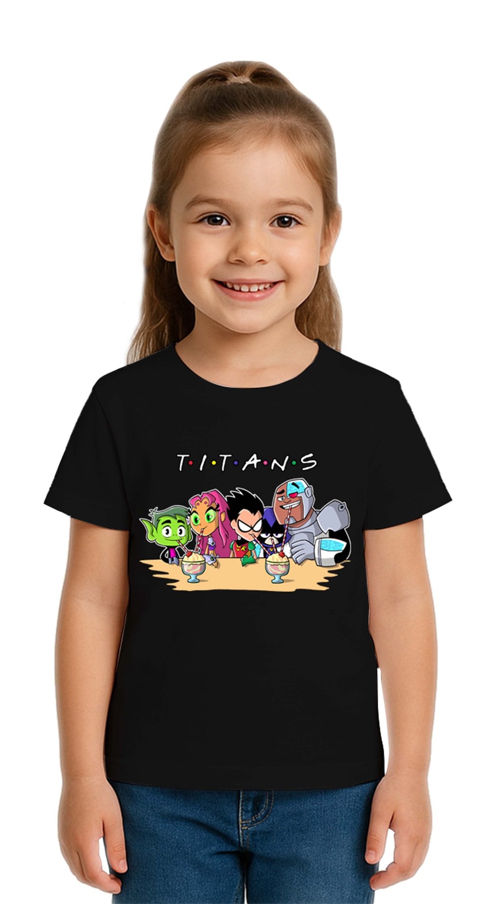 Unisex Teen Titans Go baskılı Çocuk Tişört pamuklu penye kumaş
