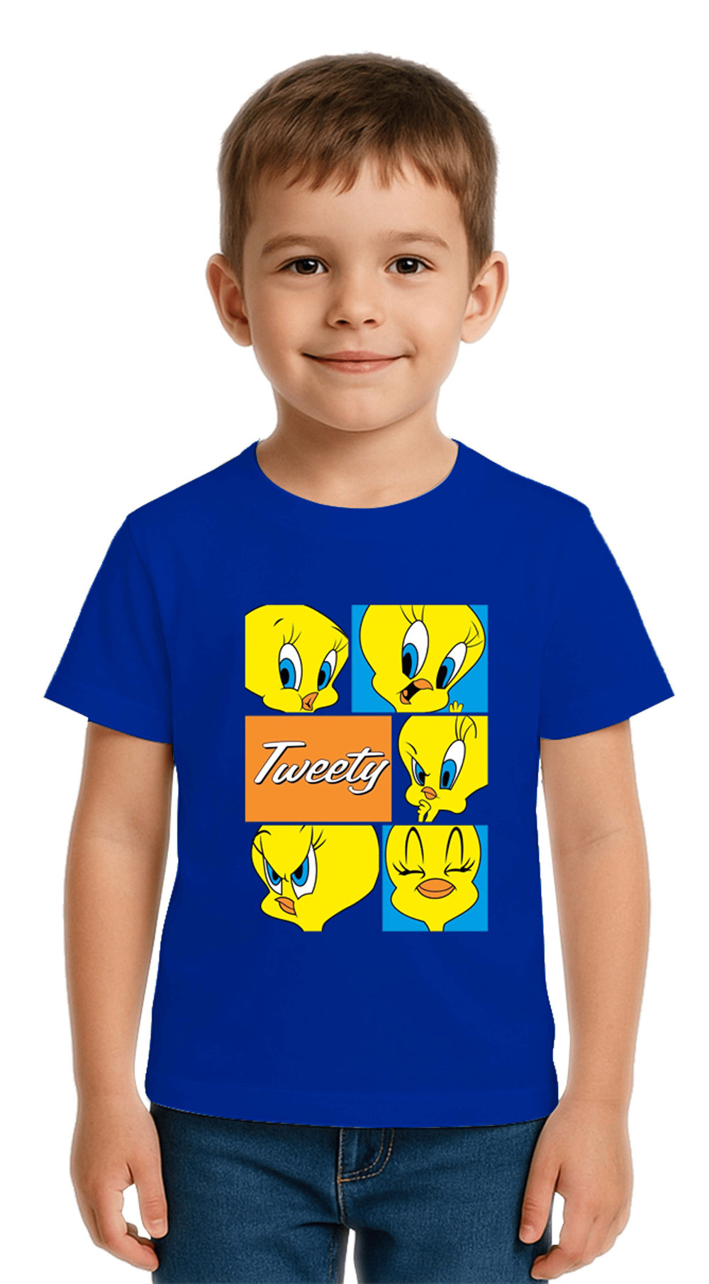 Unisex Tweety Baskılı Çocuk Tişört pamuklu penye kumaş