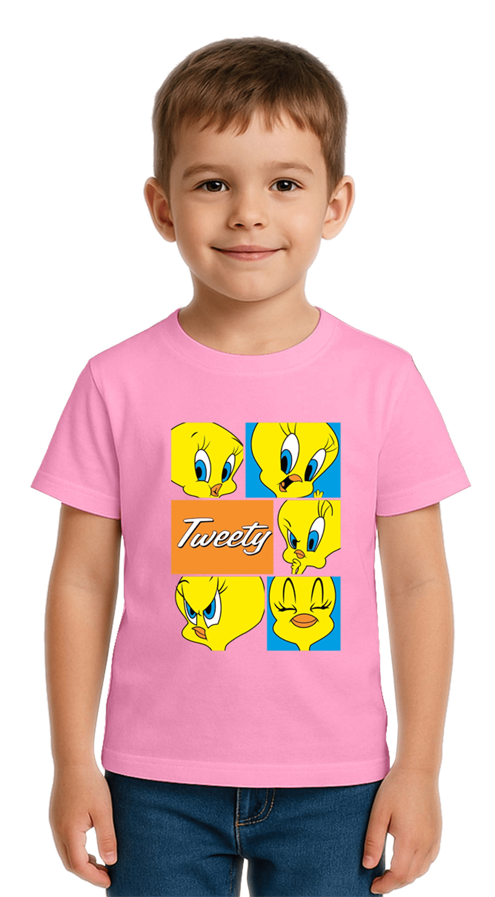 Unisex Tweety Baskılı Çocuk Tişört pamuklu penye kumaş