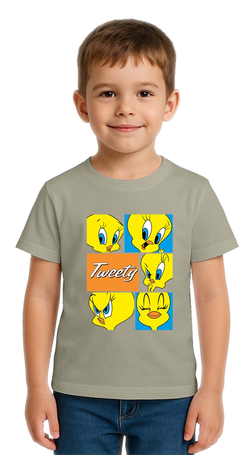 Unisex Tweety Baskılı Çocuk Tişört pamuklu penye kumaş