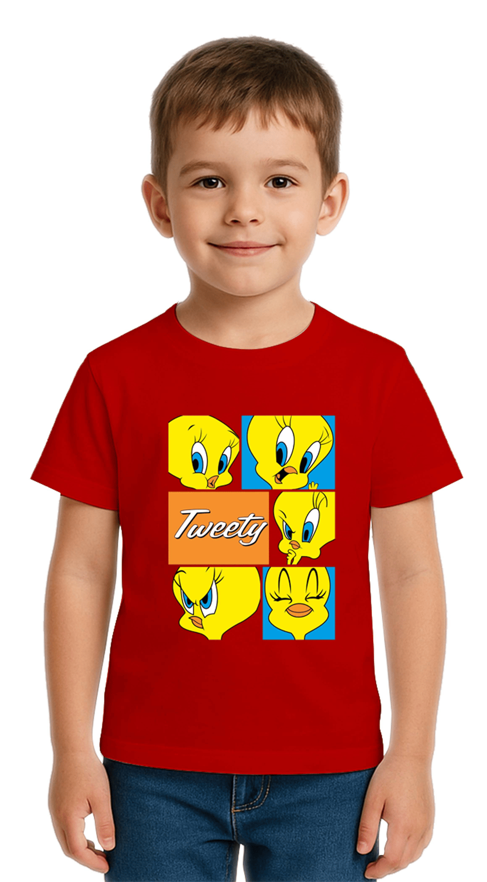 Unisex Tweety Baskılı Çocuk Tişört pamuklu penye kumaş