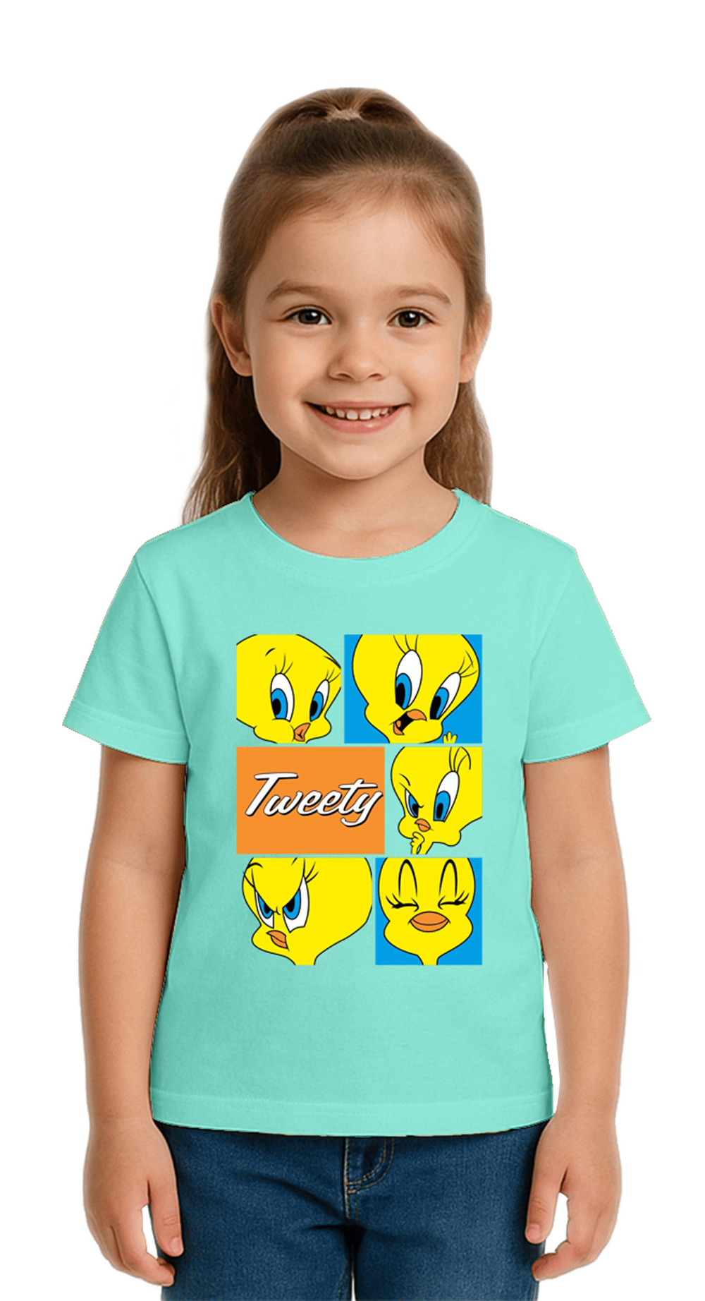 Unisex Tweety Baskılı Çocuk Tişört pamuklu penye kumaş