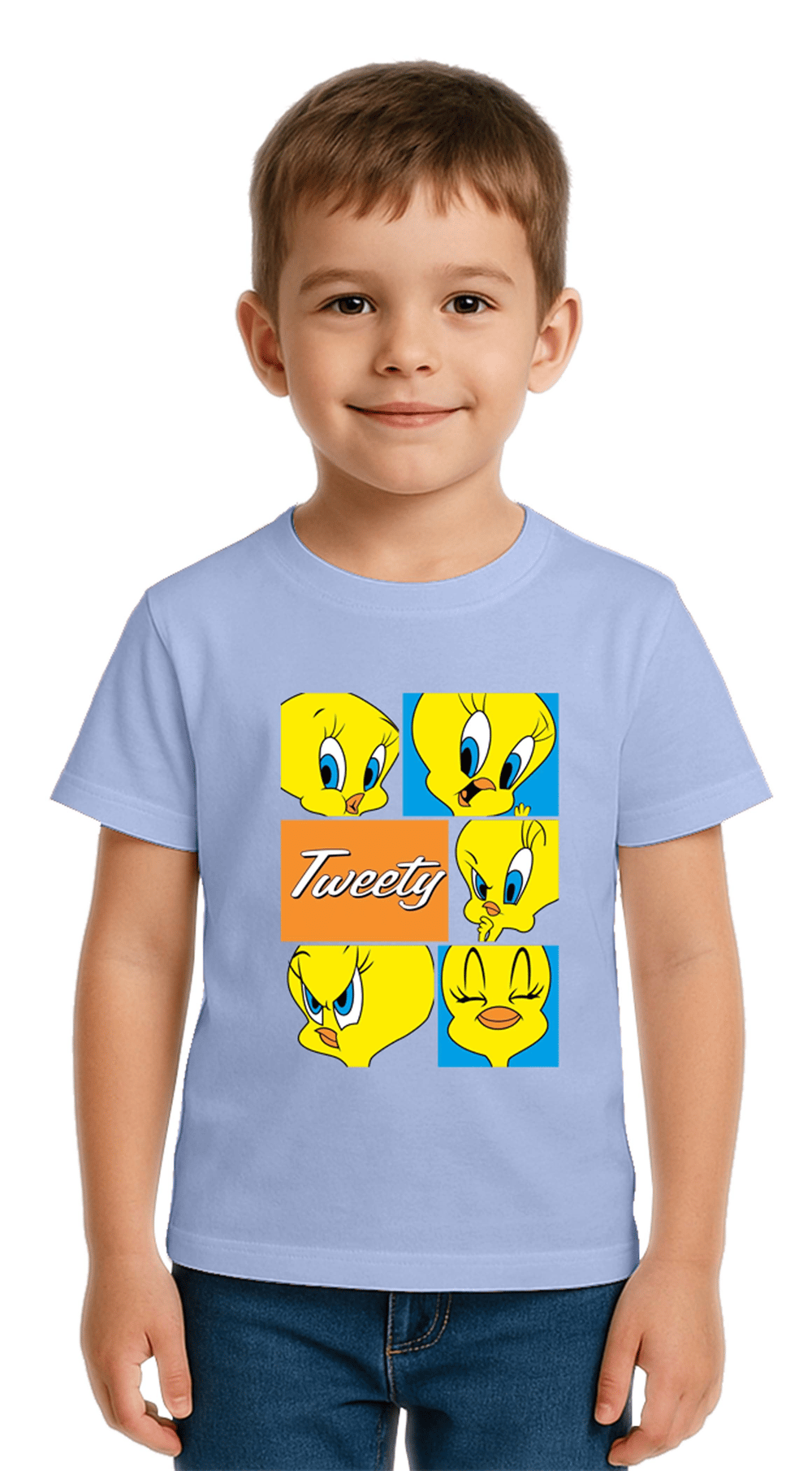 Unisex Tweety Baskılı Çocuk Tişört pamuklu penye kumaş