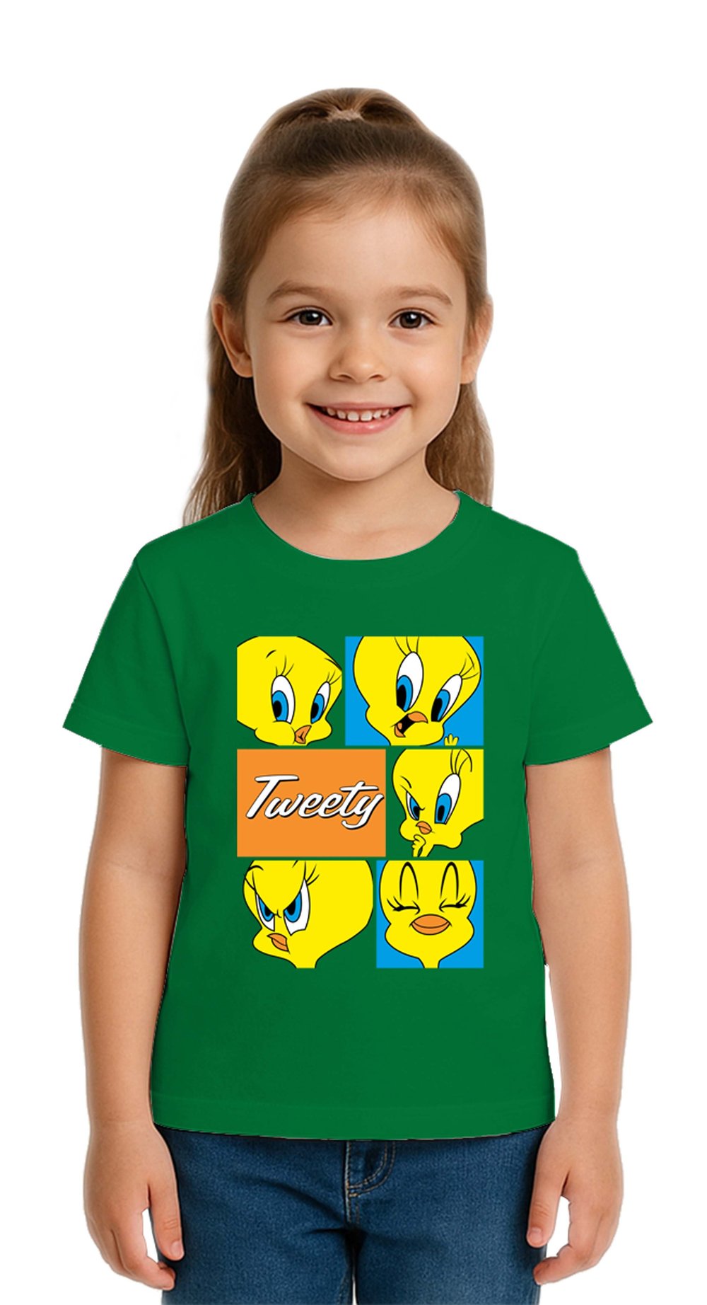 Unisex Tweety Baskılı Çocuk Tişört pamuklu penye kumaş