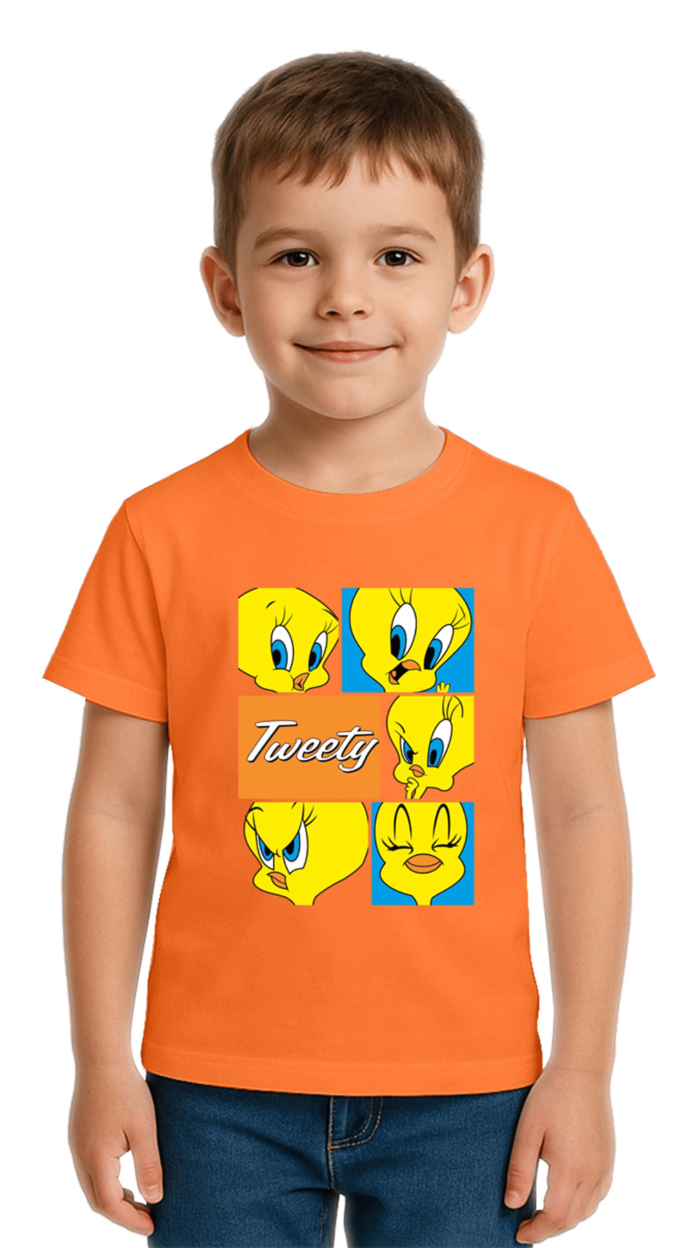 Unisex Tweety Baskılı Çocuk Tişört pamuklu penye kumaş