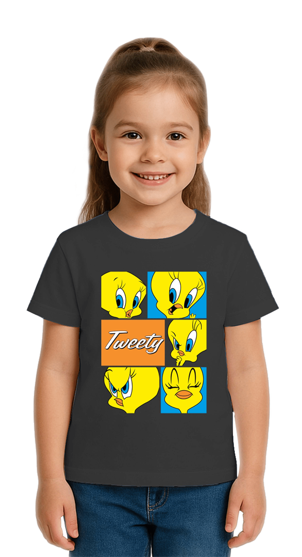 Unisex Tweety Baskılı Çocuk Tişört pamuklu penye kumaş