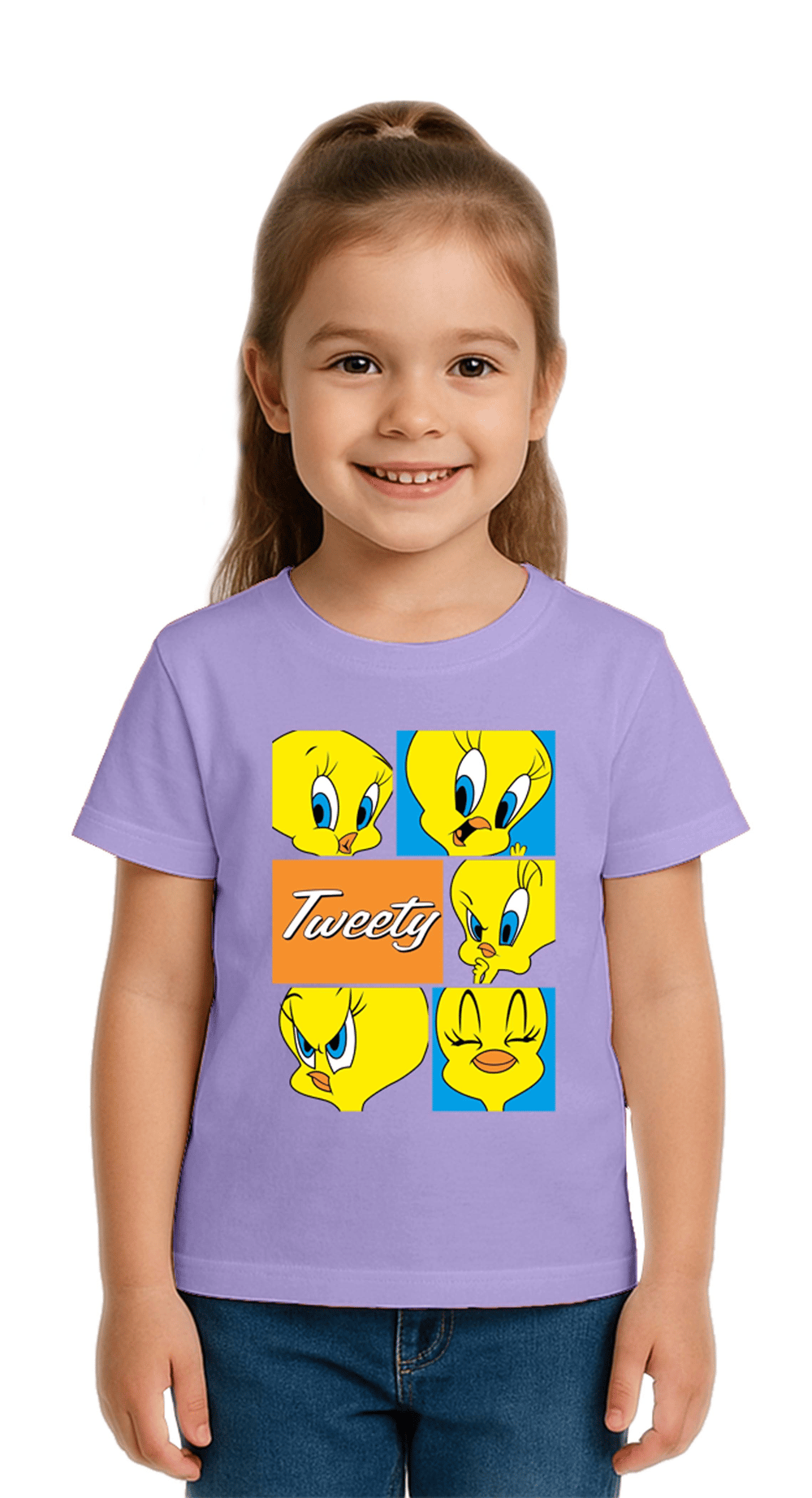 Unisex Tweety Baskılı Çocuk Tişört pamuklu penye kumaş