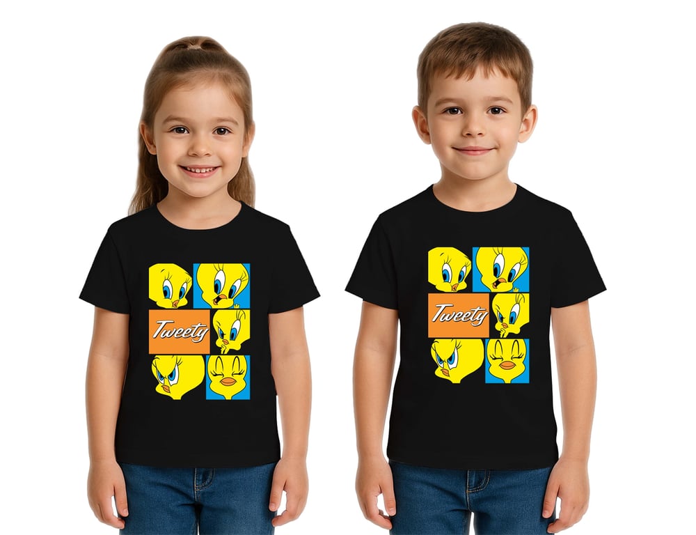 Unisex Tweety Baskılı Çocuk Tişört pamuklu penye kumaş