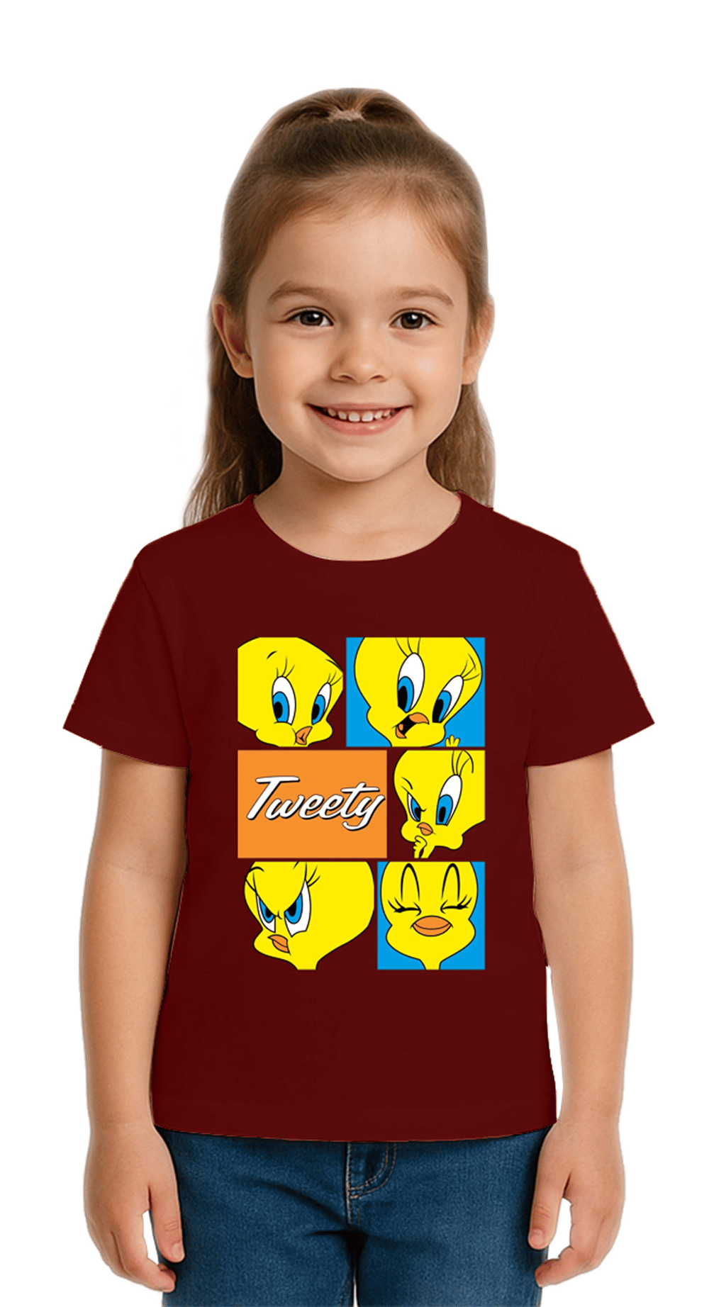 Unisex Tweety Baskılı Çocuk Tişört pamuklu penye kumaş
