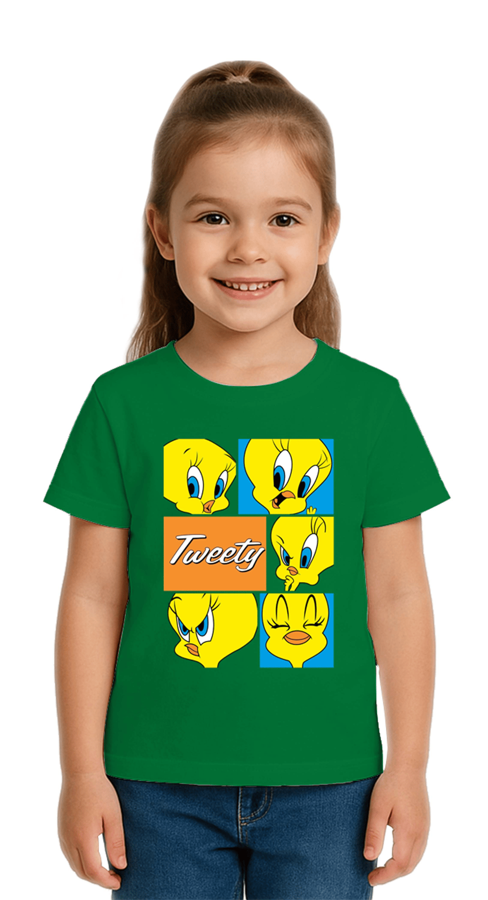 Unisex Tweety Baskılı Çocuk Tişört pamuklu penye kumaş