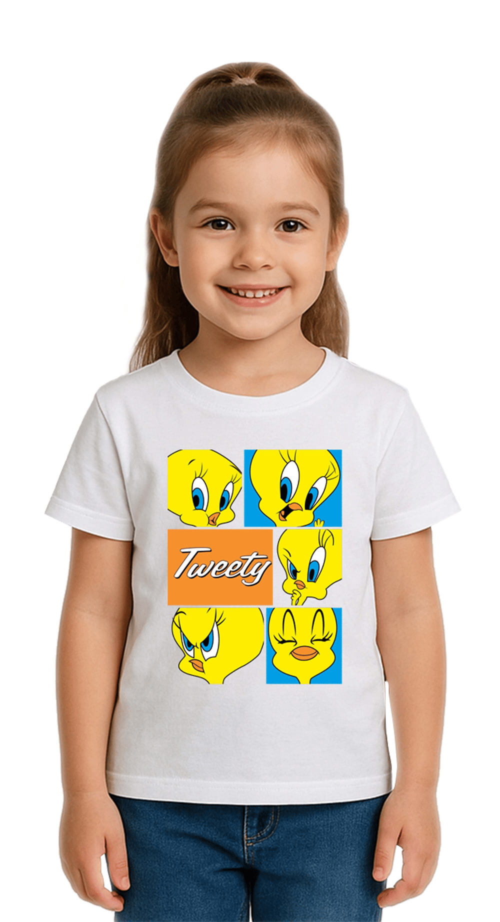 Unisex Tweety Baskılı Çocuk Tişört pamuklu penye kumaş