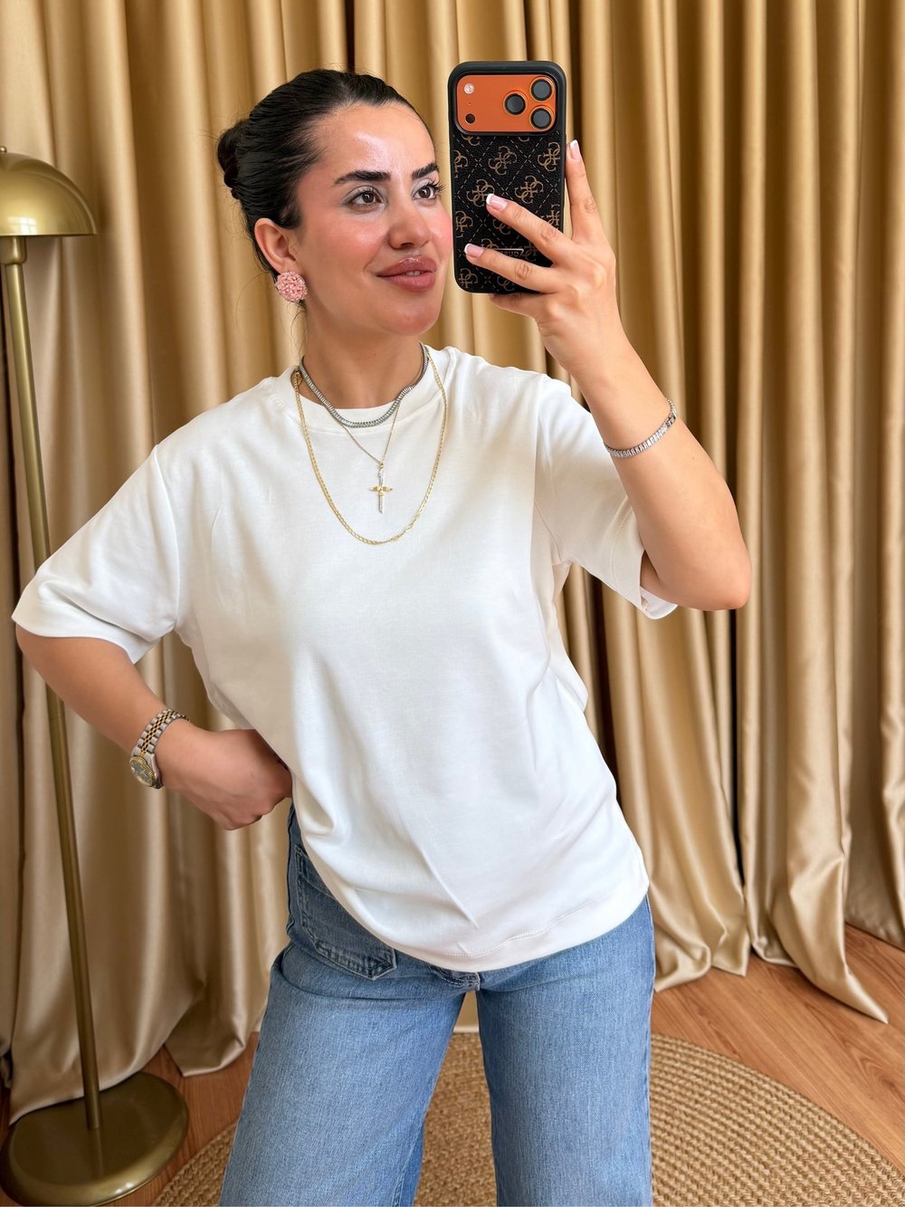 Basic Pamuklu Oversize Tişört - Beyaz