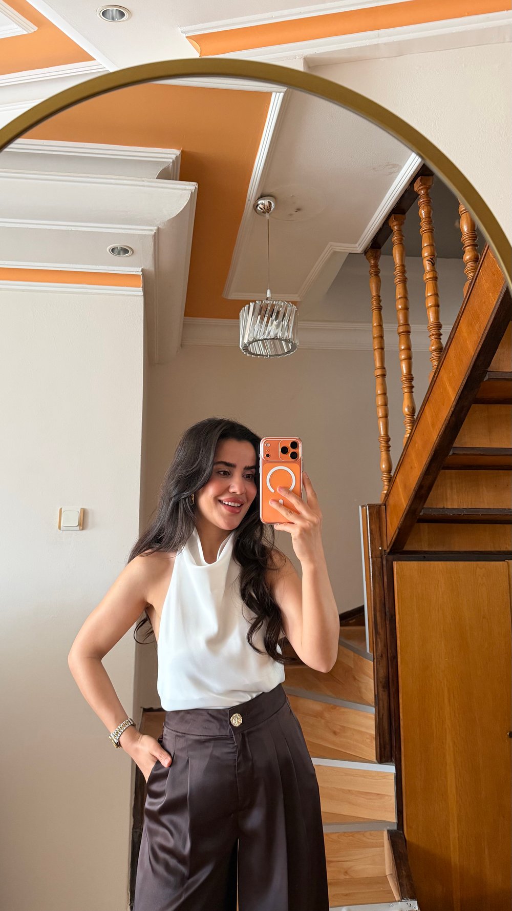 Beyaz Halter Yaka Bluz 