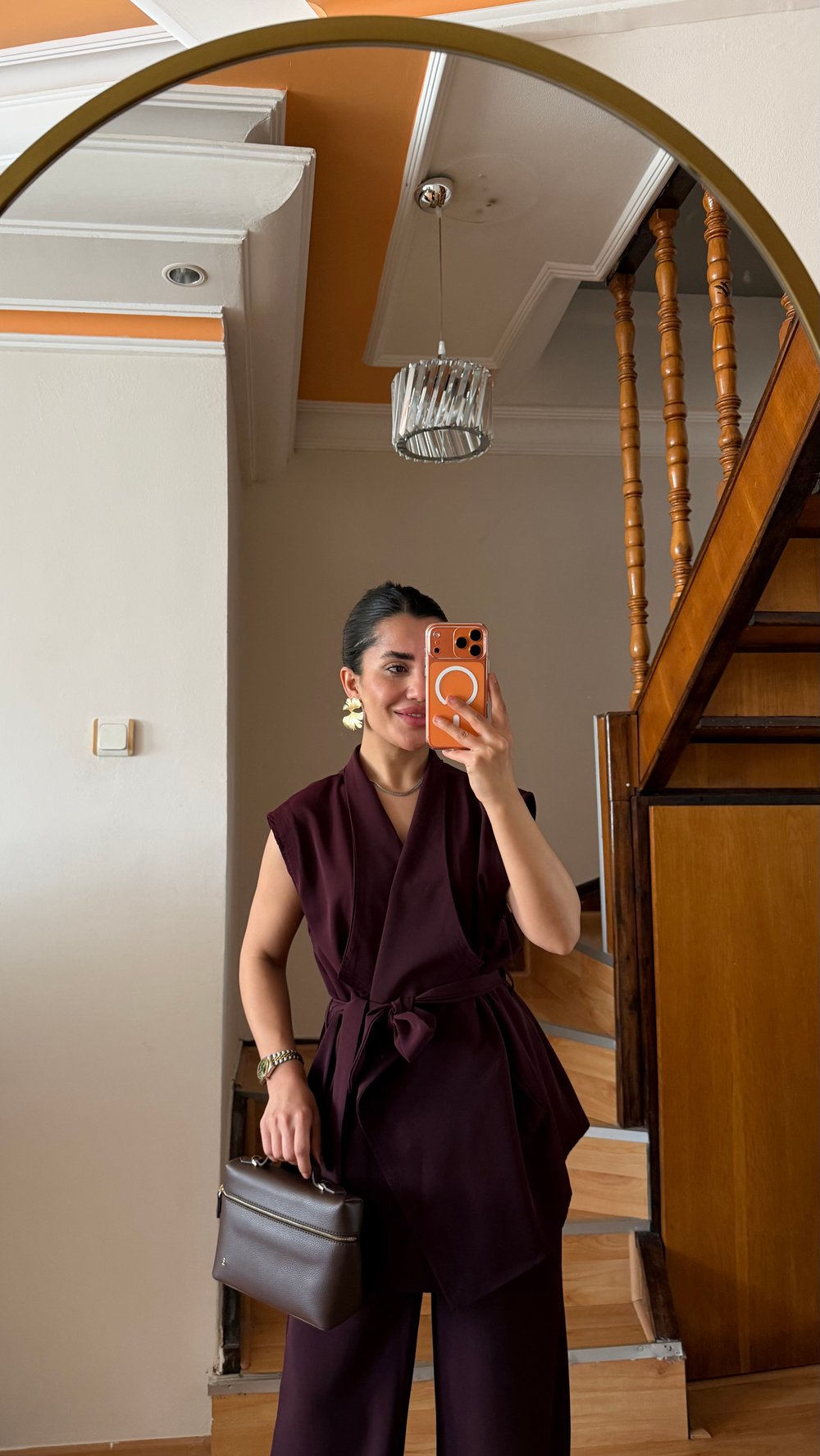 Bordo Belden Kuşaklı Yelek Takımı 