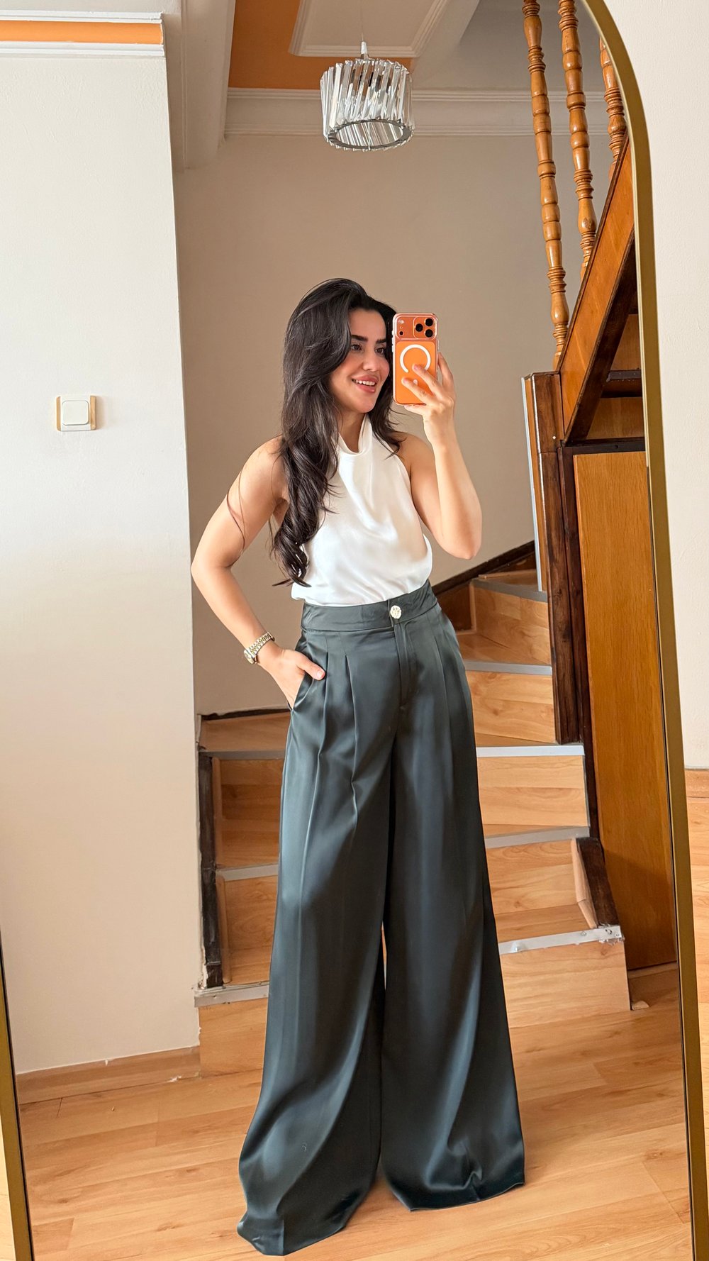 Yeşil Saten Pantolon 
