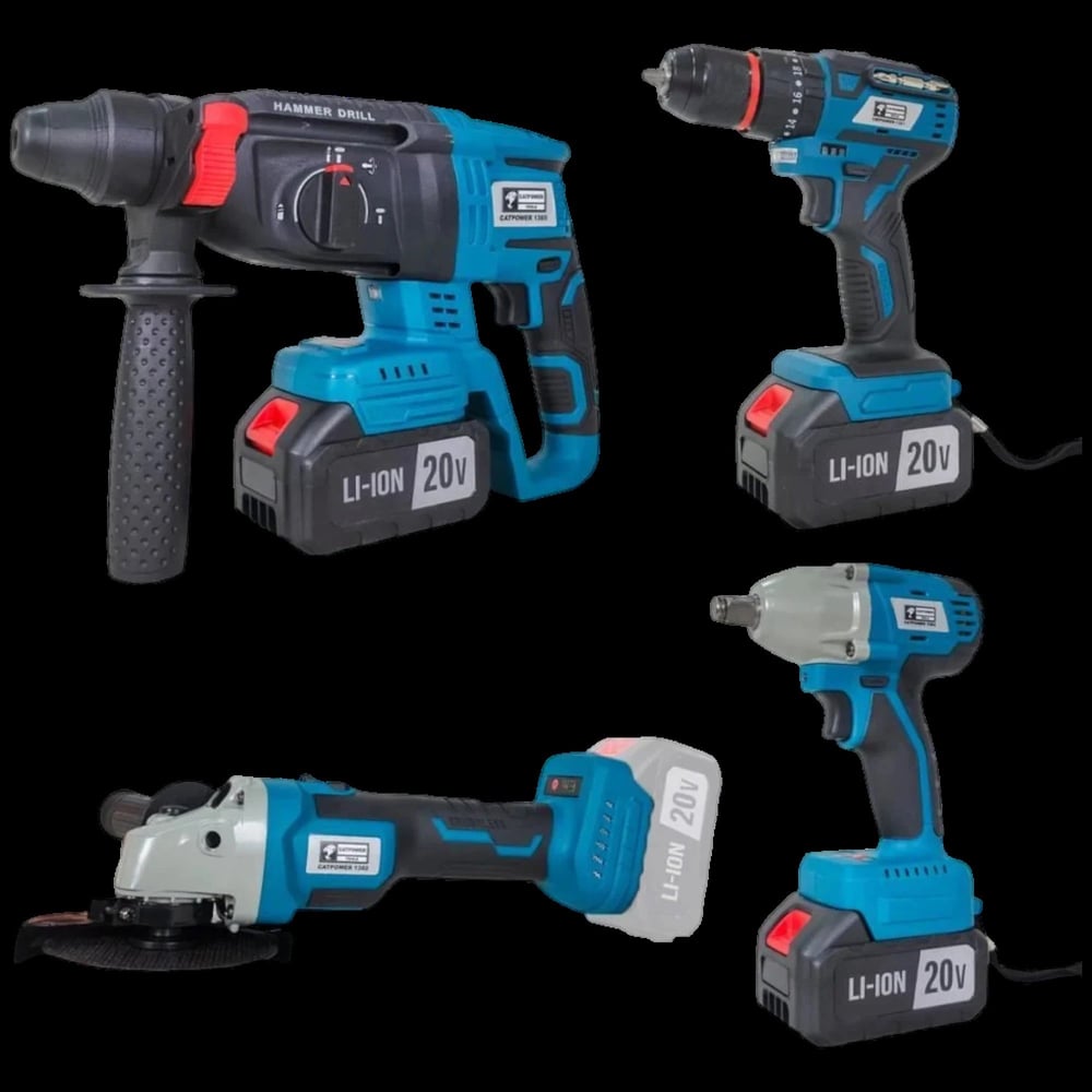 Catpower CAT1380 Kömürsüz Akülü Dörtlü Set Kırıcı Delici - Avuç Taşlama - Darbeli Vidalama - Sonun Sökme 20V 4.0Ah Akü