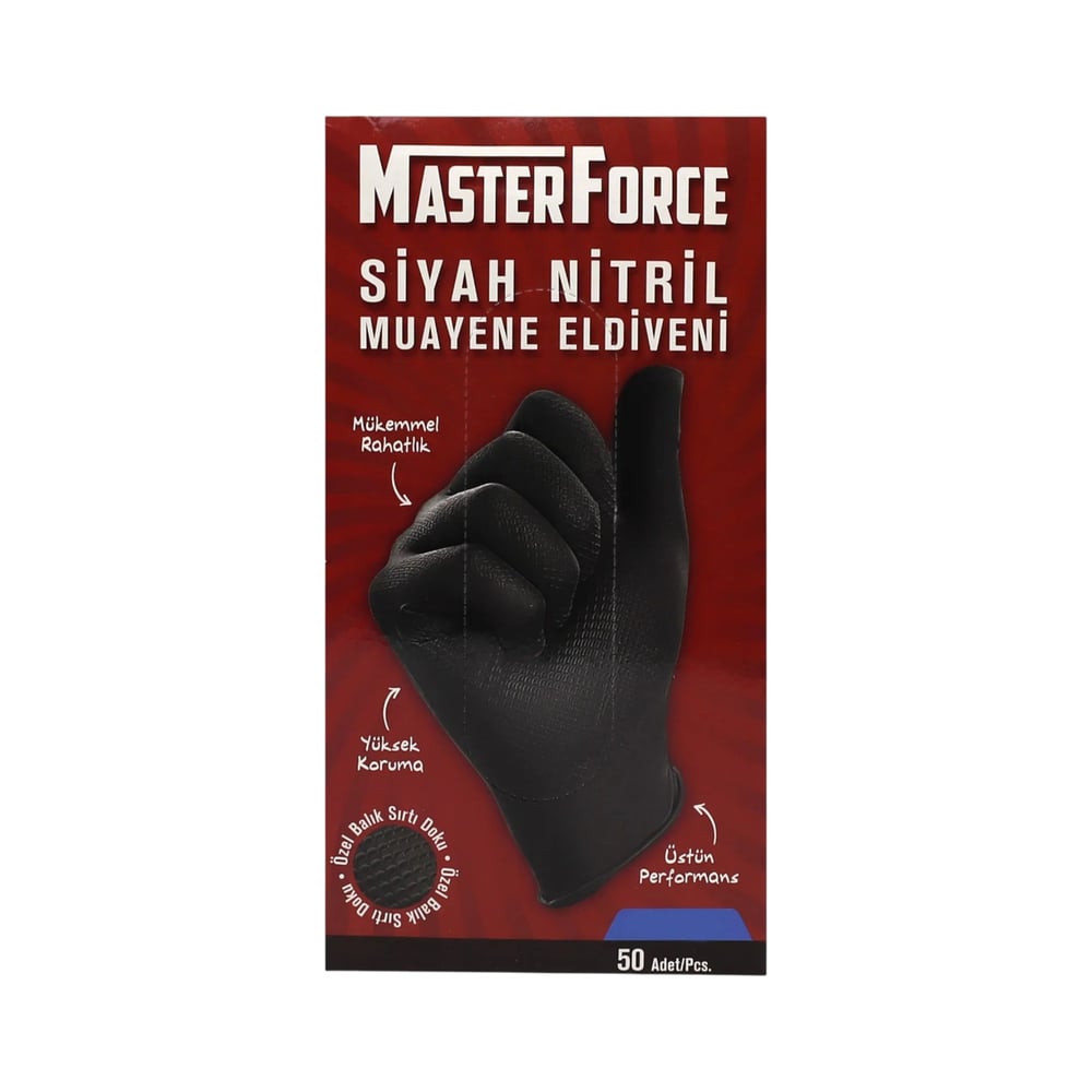 Master Force Siyah Nitril Muayene Eldiveni Medium