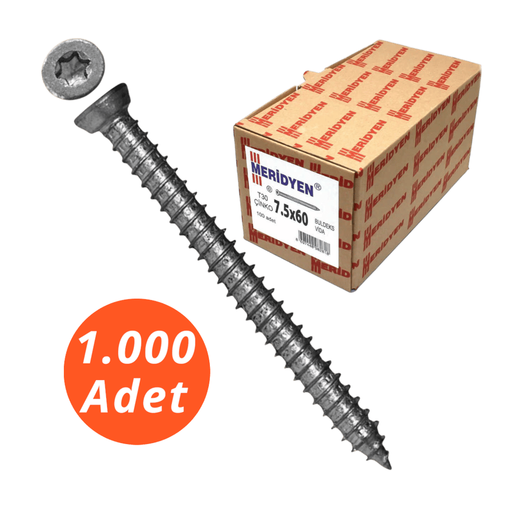 Meridyen Tdr Buldeks Montaj Vidası 7,5*80 mm 1.000 Adet - T30 Bits Uç ile Kullanılır