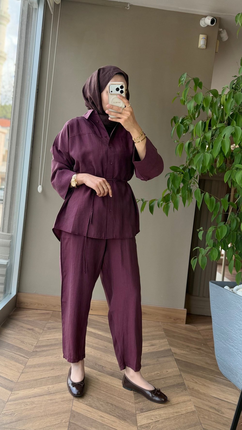 Beli Kuşaklı Rahat Kesim Takım | Bordo