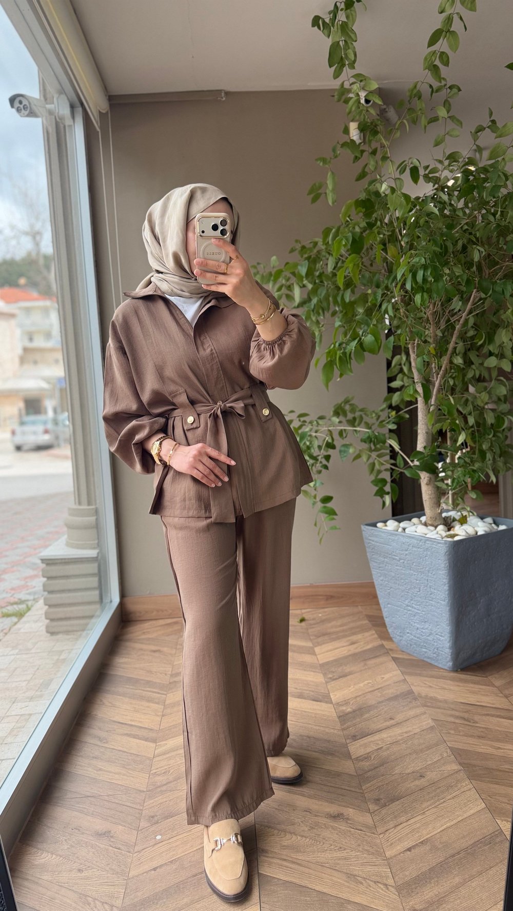 ELORA Kuşak Detaylı Takım | Vizon