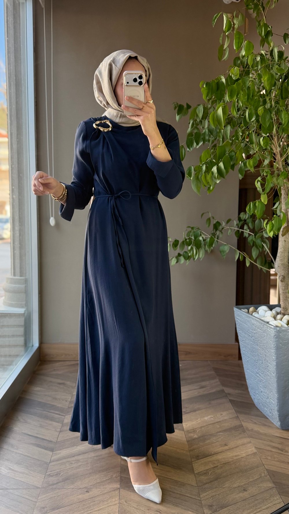 Gold Aksesuar Detaylı Elbise | Lacivert