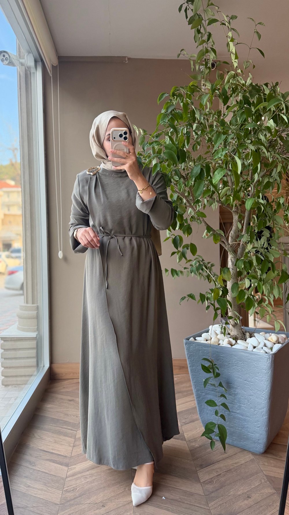 Gold Aksesuar Detaylı Elbise | Yeşil