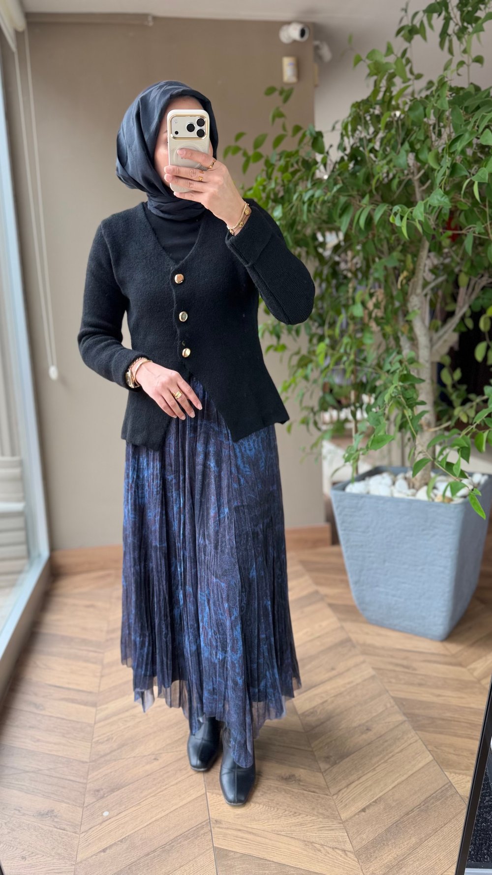 Luna Desen Şifon Etek | Mavi
