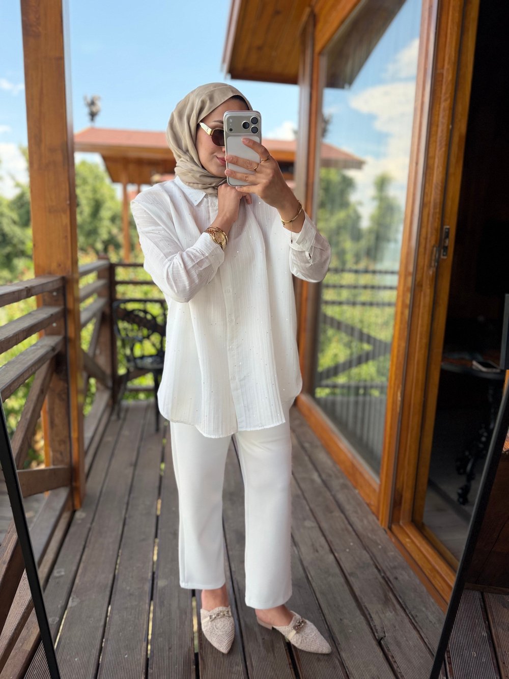 Luna Pul Detaylı Gömlek | Beyaz