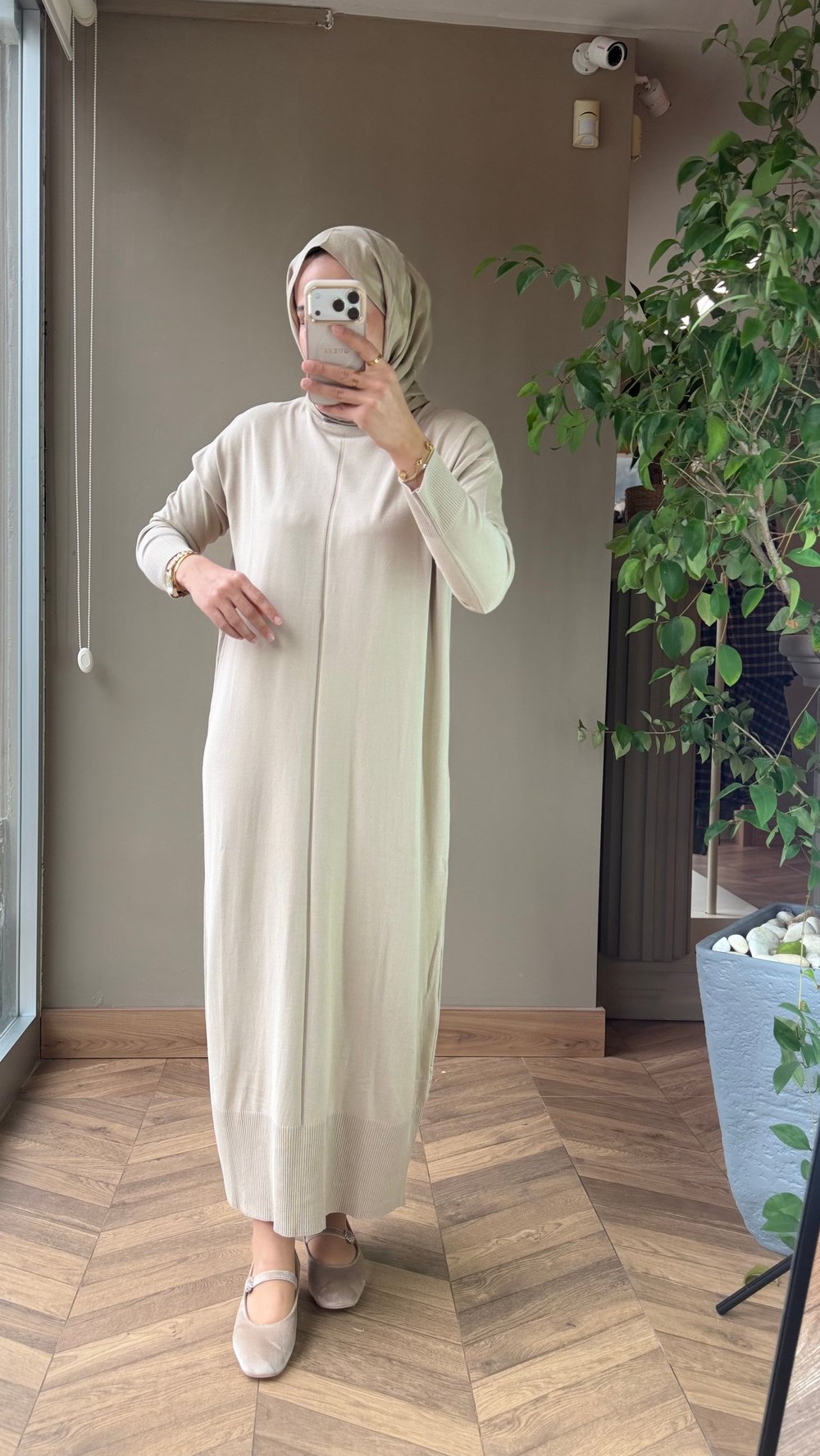 Mira Minimal Triko Elbise | Krem Bej