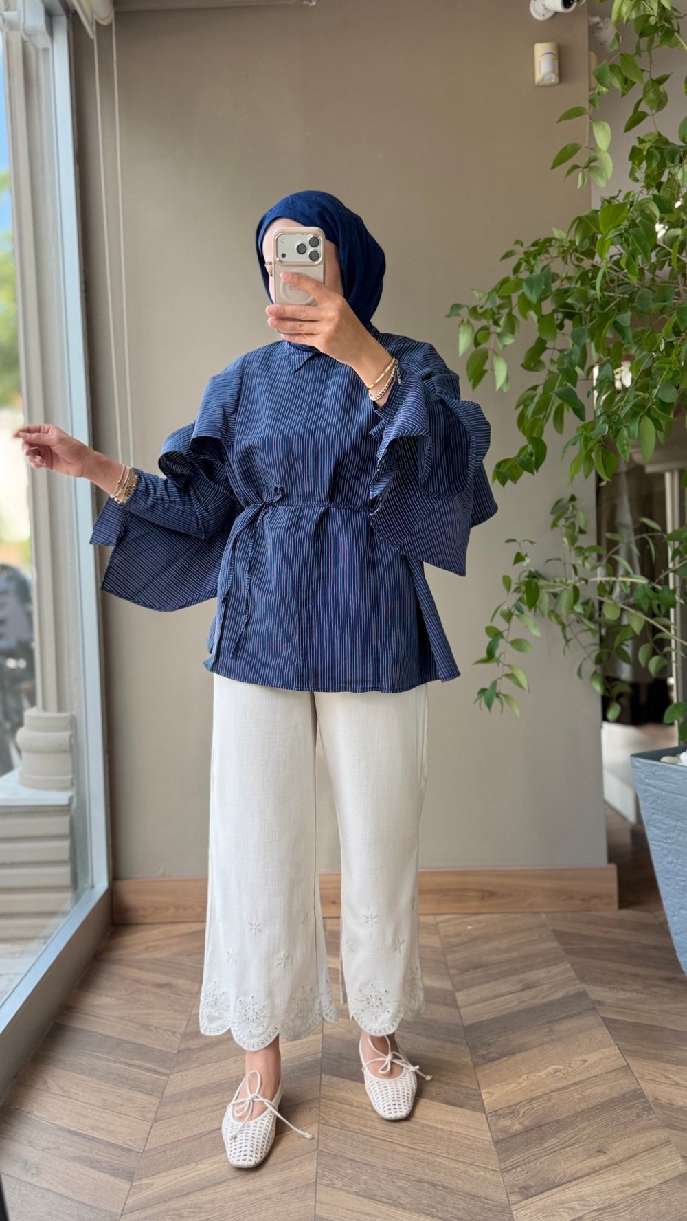 Nakış Detaylı Keten Pantolon | Bej