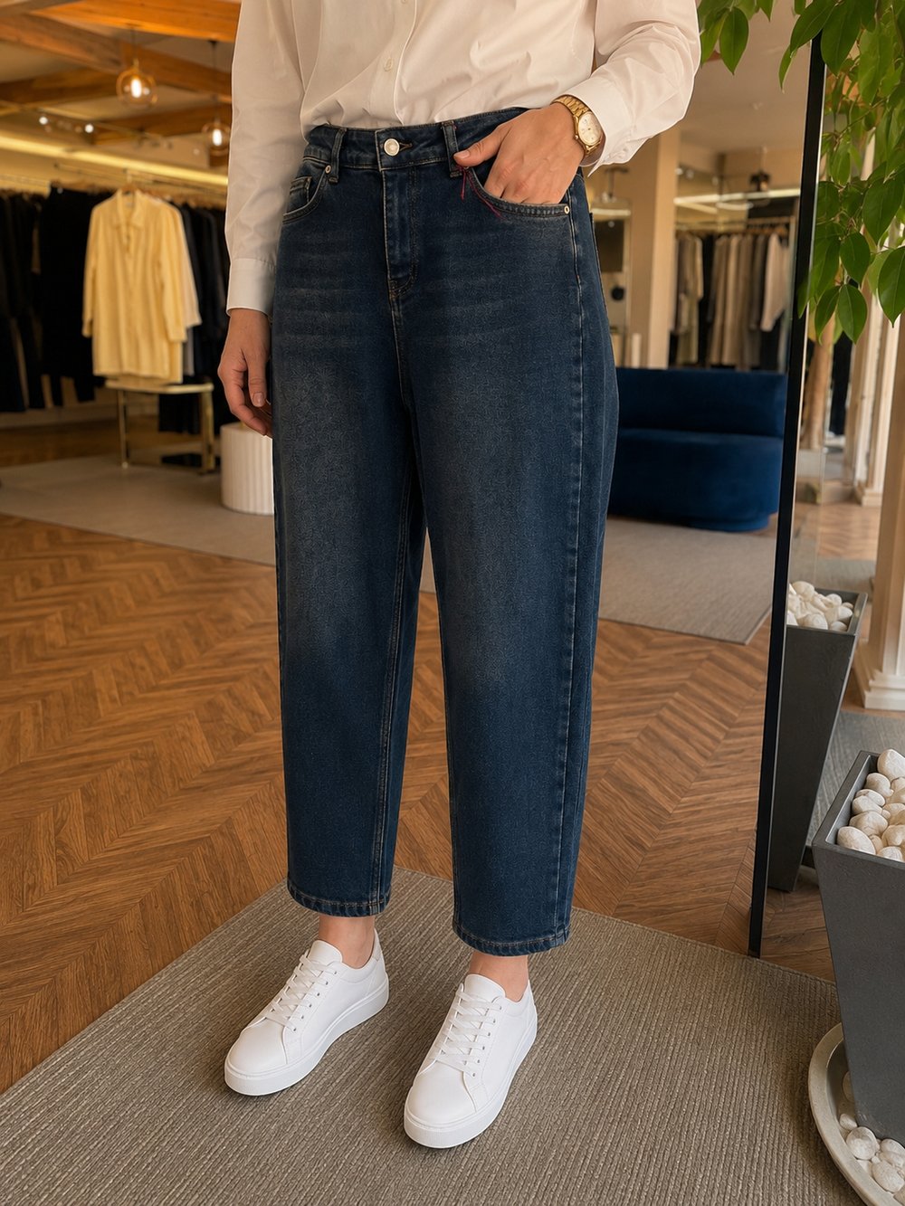 Nora Yüksek Bel Mom Jean | Koyu Mavi Denim