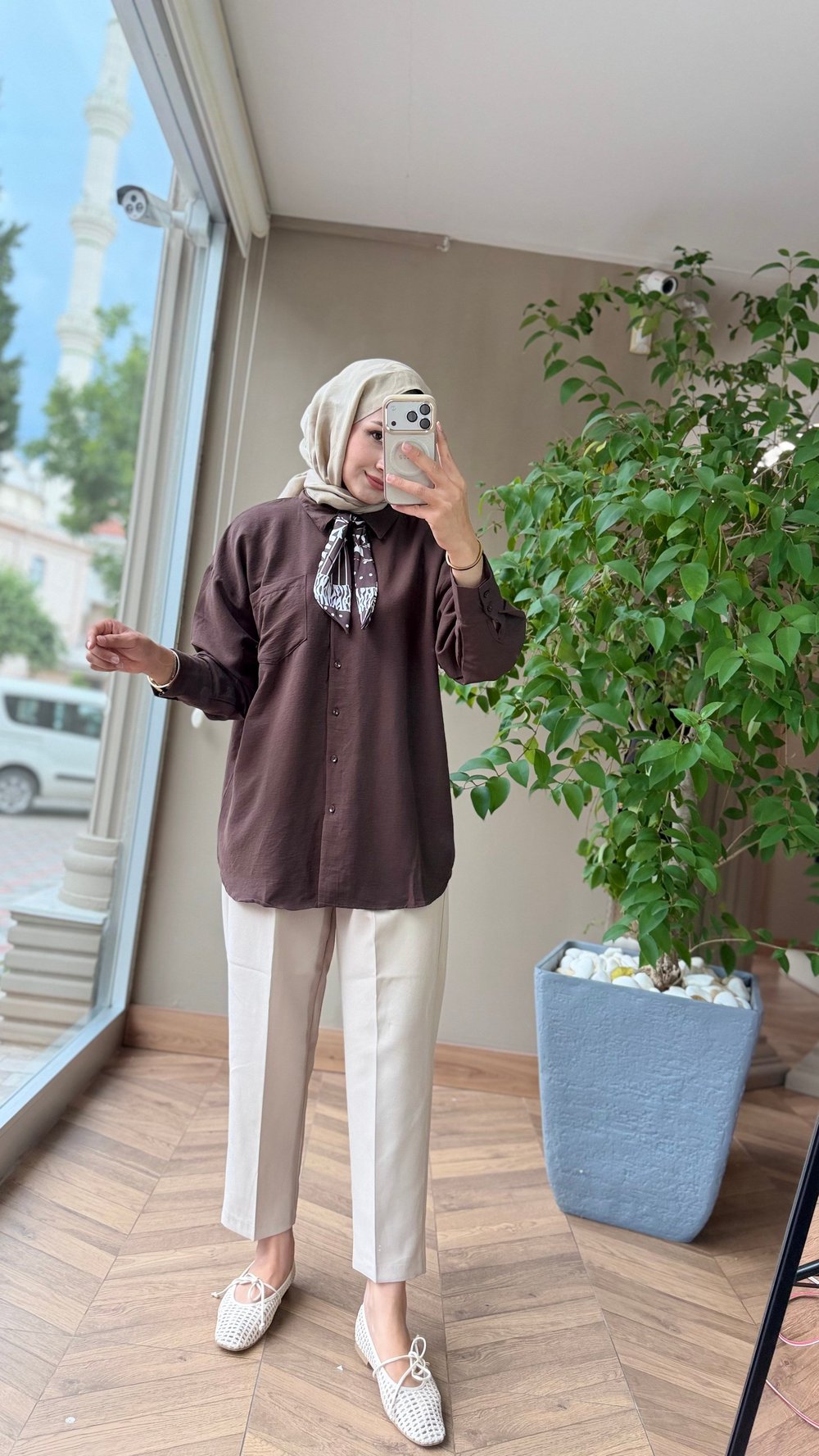 Sera Cep Detaylı Gömlek | Kahverengi