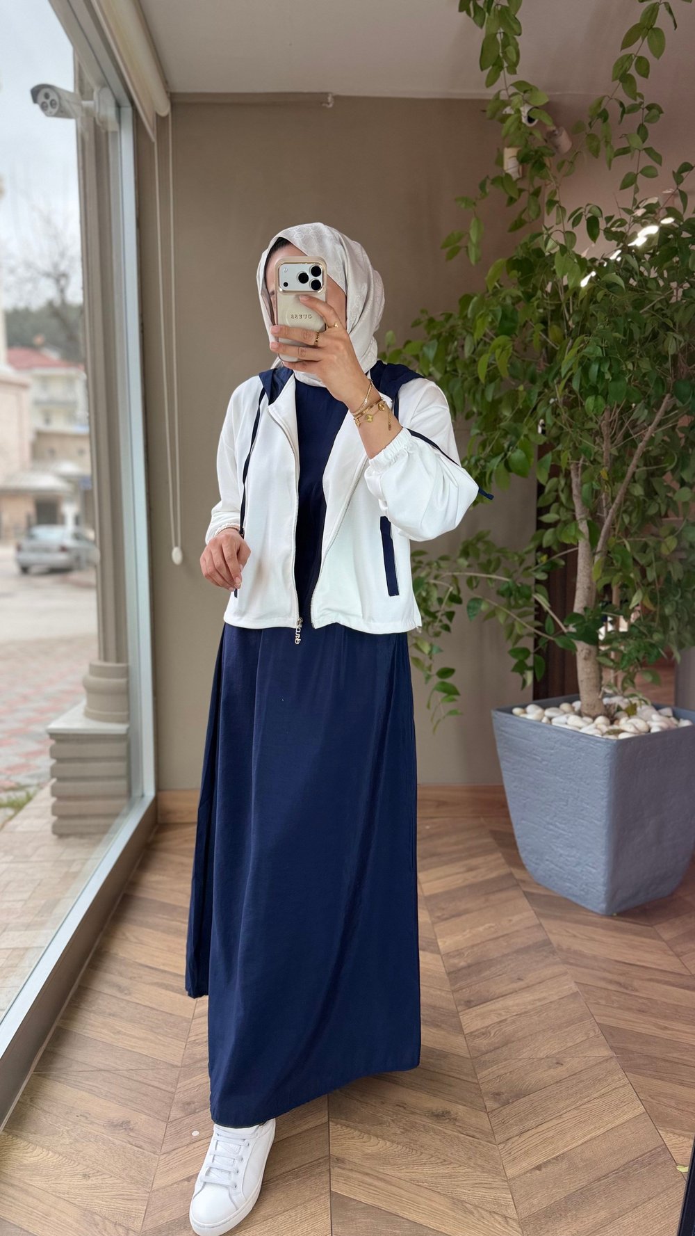 Sporty Kapüşonlu Ceketli Jile Elbise Takım | Lacivert